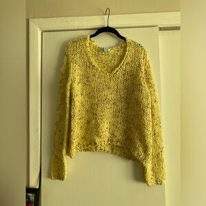 She + Sky Yellow Long Sleeve V Neck Knit Sweater with Multi-yard Detail Medium